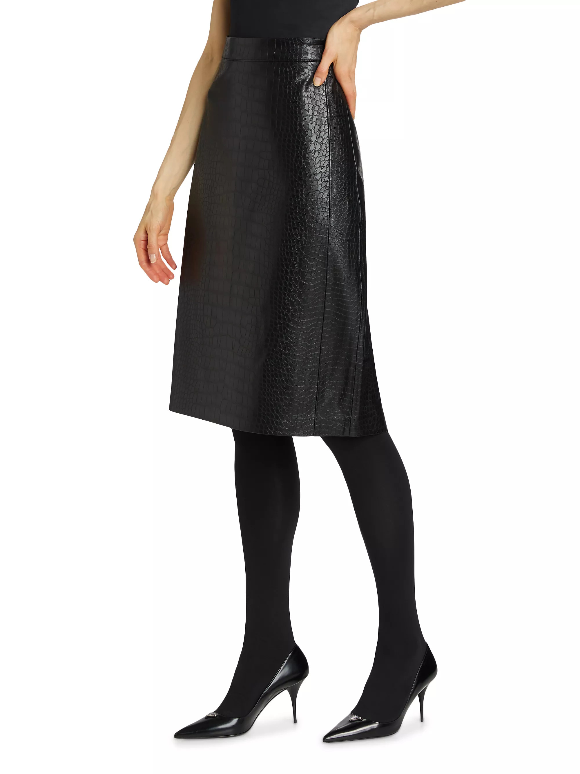 Canary Croc-Embossed Midi-Skirt | Saks Fifth Avenue