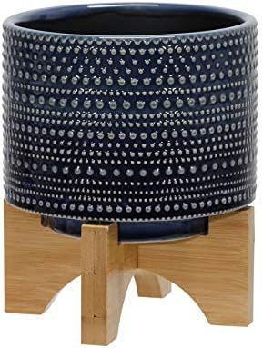 Amazon.com: 6" Dotted Planter W/ Wood Stand, Blue: Home & Kitchen | Amazon (US)