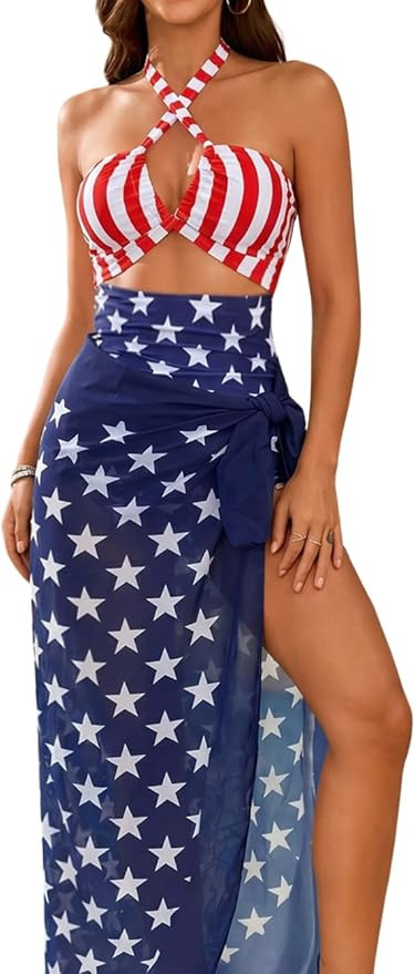 Women's Cut Out One Piece Swimsuit with Sarong Wrap, Sexy Monokini Matching Coverup | Amazon (US)