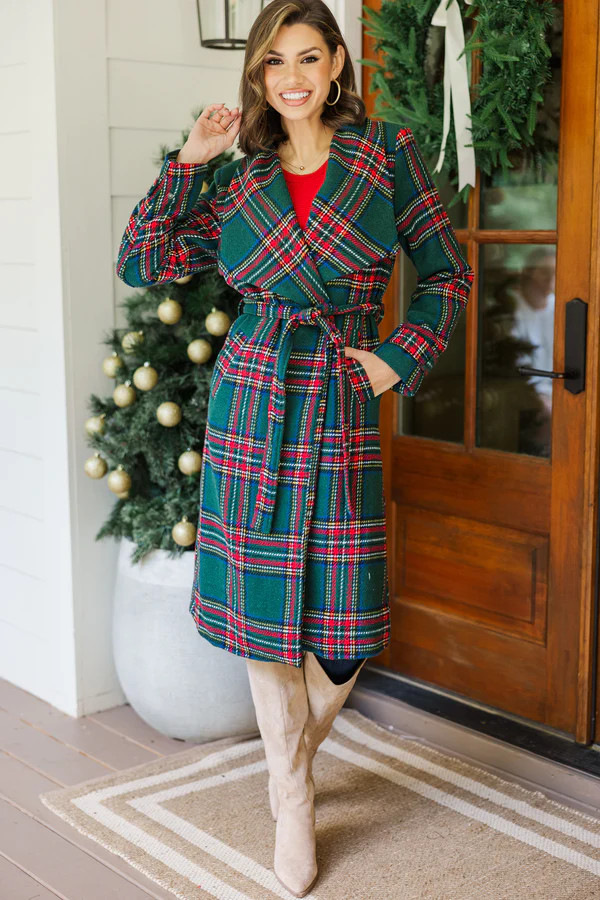 All The Love Green Plaid Coat | The Mint Julep Boutique