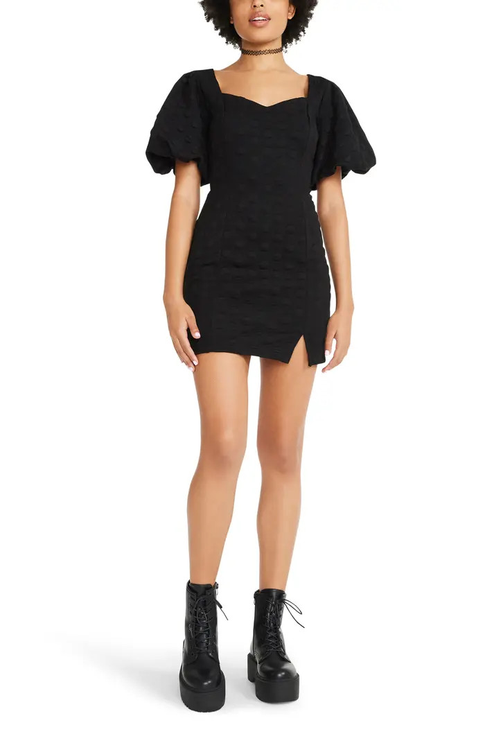 BETSEY JOHNSON Dot Jacquard Print Puff Sleeve Mini Dress | Nordstromrack | Nordstrom Rack