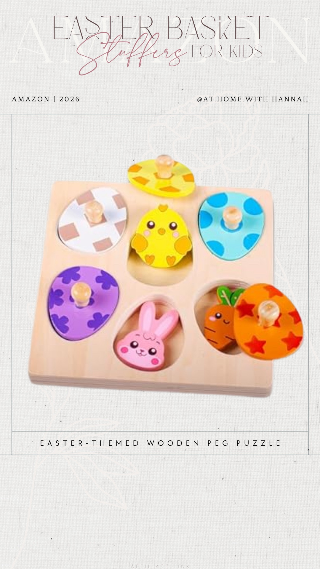 toddler Easter basket filler • Easter peg puzzle • fine motor toy 🤍

This Easter peg puzzle is such a cute basket filler for toddlers — festive, simple, and really good for little hands. I LOVE the hidden objects 😍 A fun non-candy Easter gift that feels seasonal but still useful for learning and play.




•
toddler Easter basket filler • Easter peg puzzle • fine motor toy • wooden toddler puzzle • non candy Easter gift • spring toy for toddlers • Easter learning toy • Amazon kids finds




•
#ToddlerEasterBasket #PegPuzzle #FineMotorToy #WoodenToddlerToy #AmazonKidsFinds #LTKspring

#LTKBaby #LTKKids #LTKSeasonal