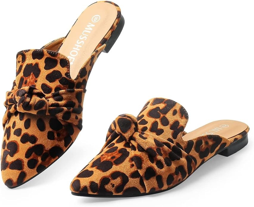 MUSSHOE Mules for Women Flats Comfortable Pointed Toe Women Mules Backless Loafers with Knot | Amazon (US)