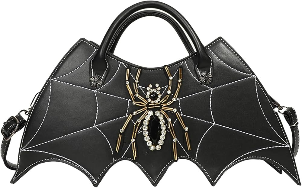 Ovida Bat Wing Shoulder Bag Halloween Purse PU Leather Spider Web Crossbody Bag Goth Bat Purse fo... | Amazon (US)