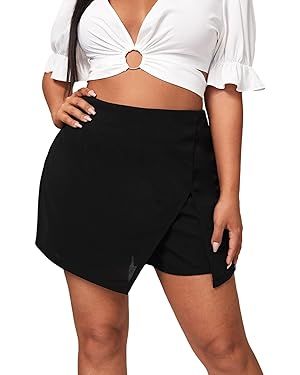 Floerns Women's Plus Size Asymmetrical Skorts High Waisted Skirts Shorts | Amazon (US)