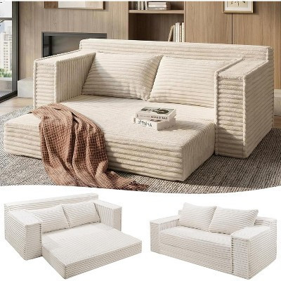 75 Inch Convertible Sofa Bed, Boneless Sleeper Sofa, 2 in 1 Folding Couch Bed with 2 Pillows, Pull Out Couch Bed, Loveseat Sofa, Beige | Target