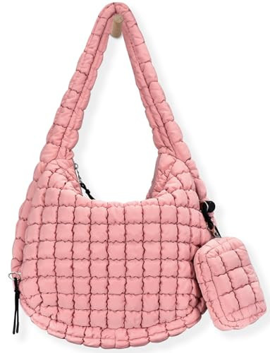 Puffer Tote Bag Quilted Tote Bag for Women Puff Bag Quilted Carryall Bag Puffer Purse Puffy Hobo Crossbody Bags for Women (pink) | Amazon (US)