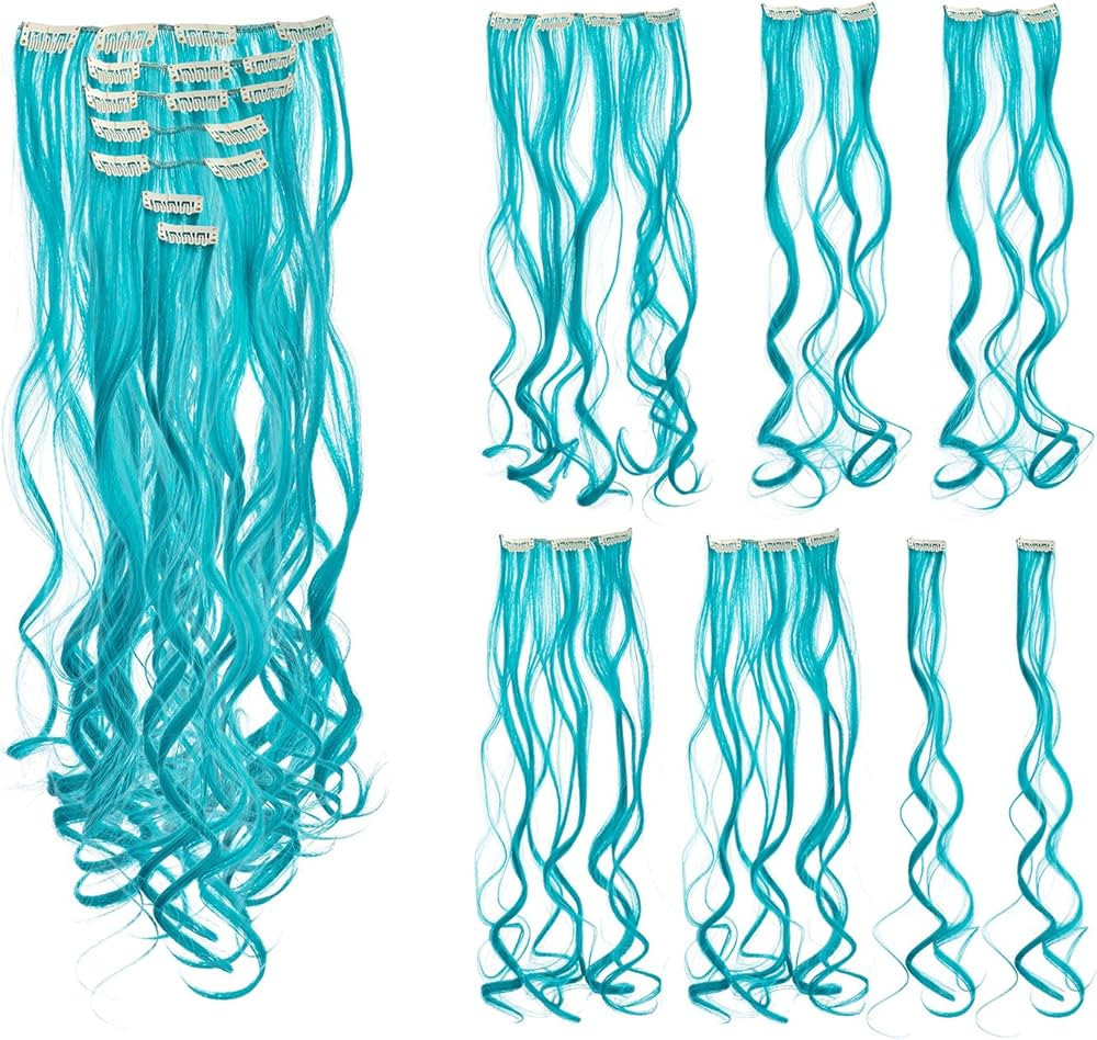 SWACC 7 Pcs Full Head Party Highlights Clip on in Hair Extensions Colored Hair Streak Synthetic H... | Amazon (US)