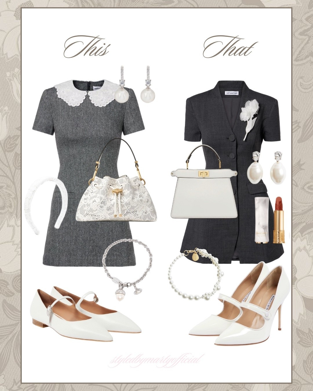 This or That?🤍🩶

Feminine style, feminine outfit, preppy outfit, preppy dress, winter style, winter outfit, grey dress, mini dress, lace embroidery white bag, white shoulder bag, pearl bracelet, pearl earrings

#LTKMidsize #LTKSeasonal #LTKootd