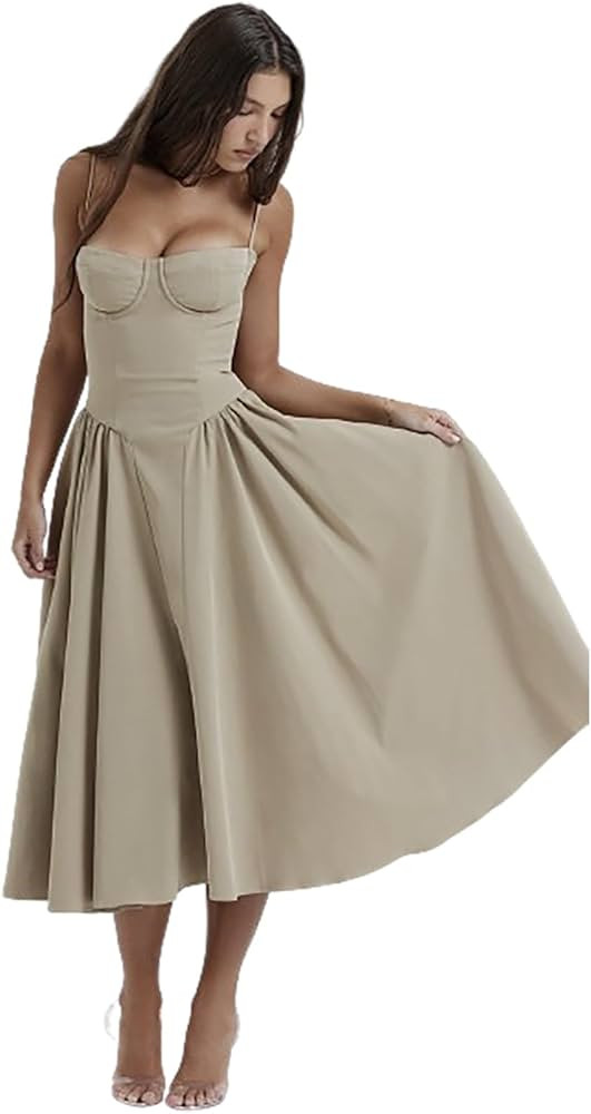 Womens Summer Casual Dress Loose Sleeveless Elegant Midi Cocktail Dresses for Ladies for Date Par... | Amazon (US)