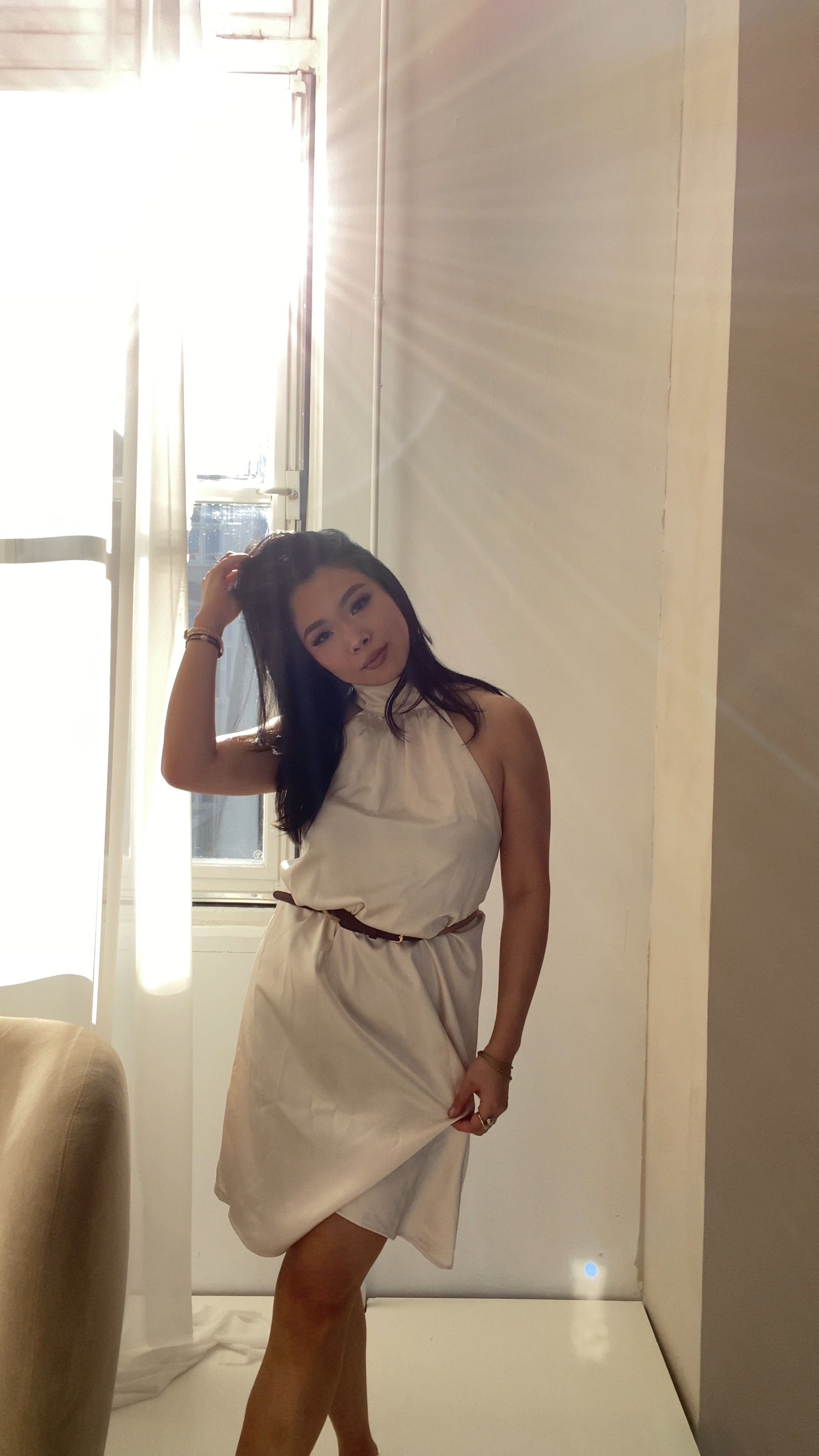 This dress is only $33 dollars! 

Wearing a Satin A line dress, I am 1.56 (5’1) and added a belt which makes the dress even prettier. Beautiful summer dress for dinners, vacations, special occasions. 

Halterdress, classy dress, mini dress, white dress, silky dress, sofia richie style, old money vibes 

#LTKwedding #LTKunder50 #LTKeurope