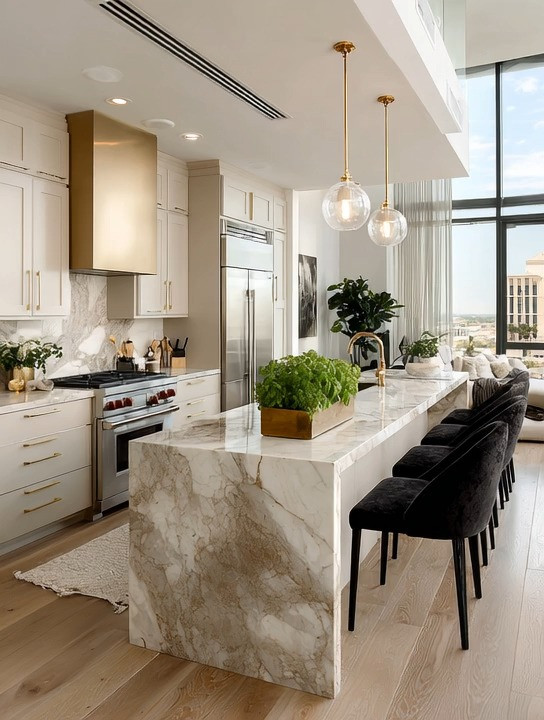 If your kitchen feels a little flat, don't renovate it. Contrast it.

One of the easiest ways to transform an all-white or ivory kitchen is by introducing two strategic accents:

✨ Velvet bar stools
✨ A beautiful gold faucet

That's it.

At Elegant & Driven, we're seeing more homeowners move away from kitchens where everything blends together and toward spaces that have warmth, depth, and personality.

Velvet bar stools are one of our favorite upgrades.

The kitchen is naturally filled with hard surfaces—stone, tile, cabinetry, metal, and glass. Velvet introduces softness, comfort, and texture while creating a beautiful visual contrast.

Whether you choose navy, emerald green, burgundy, or charcoal, the color instantly anchors the island and creates a focal point.

Then comes the finishing touch.

A gold faucet.

Like jewelry for the kitchen, it adds warmth, elegance, and a subtle layer of luxury that ties the entire space together.

The combination is simple:

A neutral kitchen.
A bold velvet accent.
A touch of gold.

And suddenly the room feels custom, curated, and designer-inspired.

You don't need a new kitchen.

Sometimes you just need the right details.

✨ Velvet for softness.
✨ Gold for warmth.
✨ Instant elevation.

Which would you choose first—velvet bar stools or the gold faucet?

#KitchenDesign #VelvetBarStools #GoldFaucet #KitchenIsland #LuxuryKitchen #HomeDecorIdeas #KitchenInspiration #InteriorDesign #ElegantHome #ElegantAndDriven 

 #LTKHome