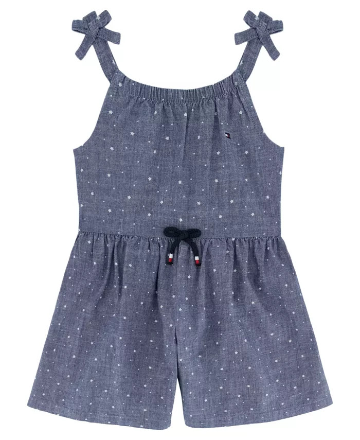 Little Girl Romper Printed Chambray Drawstring Straps Romper, 1 Piece Set | Macy's