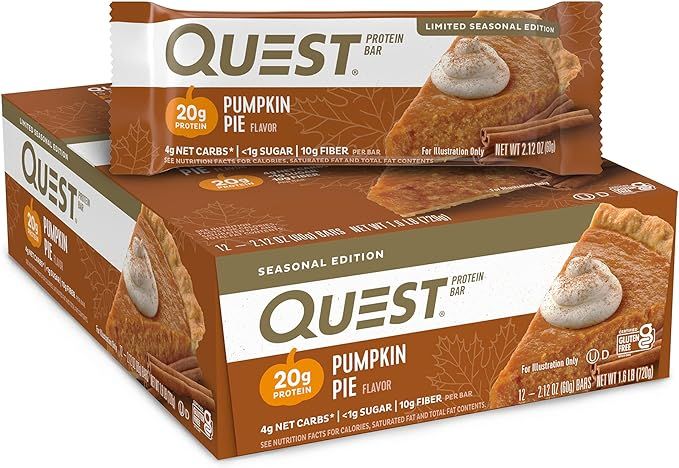 Quest Nutrition Pumpkin Pie Protein Bar, High Protein, Low Carb, Gluten Free, 12 Count | Amazon (US)