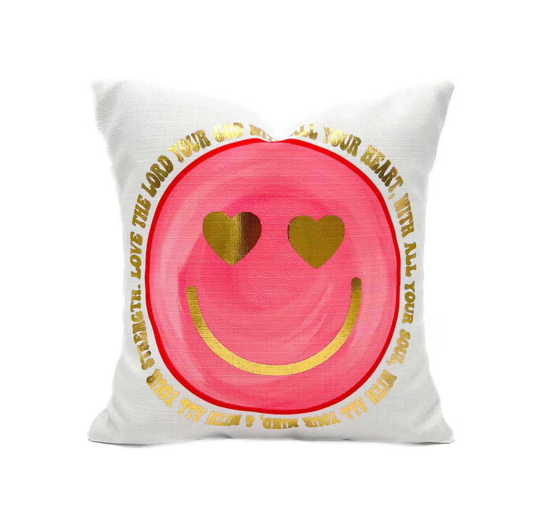 Gold Foil Love the Lord Fluorescent Pink Smiley Pillow Fluorescent Pink Smiley Pillow 1127 - Etsy | Etsy (US)