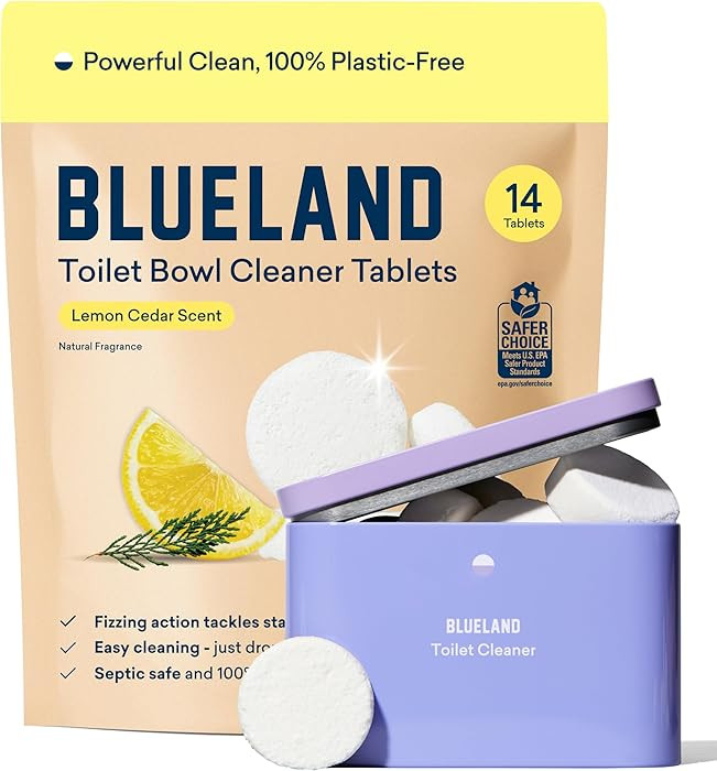 BLUELAND Toilet Bowl Cleaner Tablets, Starter Set, 14 Count with Tin, Lemon Cedar, Plastic-Free, ... | Amazon (US)