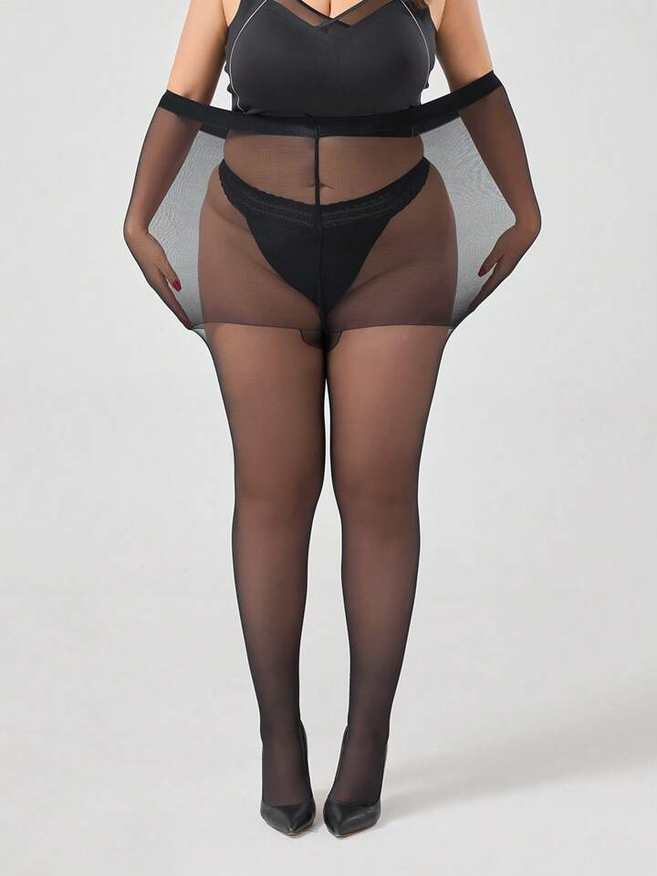 1pair Women's Plus Size 20d Ultra Sheer Crotchless Pantyhose | SHEIN