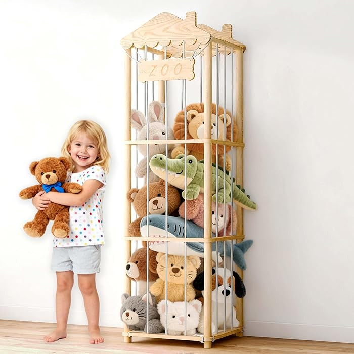 AMBIRD Stuffed Animal Storage, Wood Stuffed Animal Zoo Holder, Large Kids Toy Organizers, Plushie... | Amazon (US)
