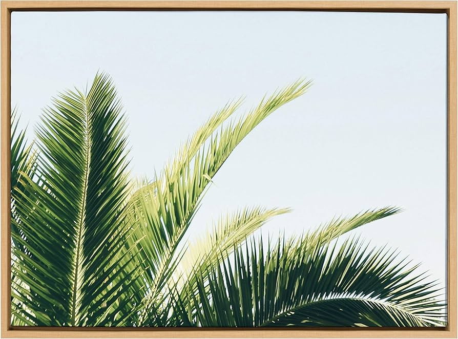 Kate and Laurel Sylvie Tropical Palm Under Blue Sky Framed Canvas Wall Art, 23x33 Natural, Calmin... | Amazon (US)