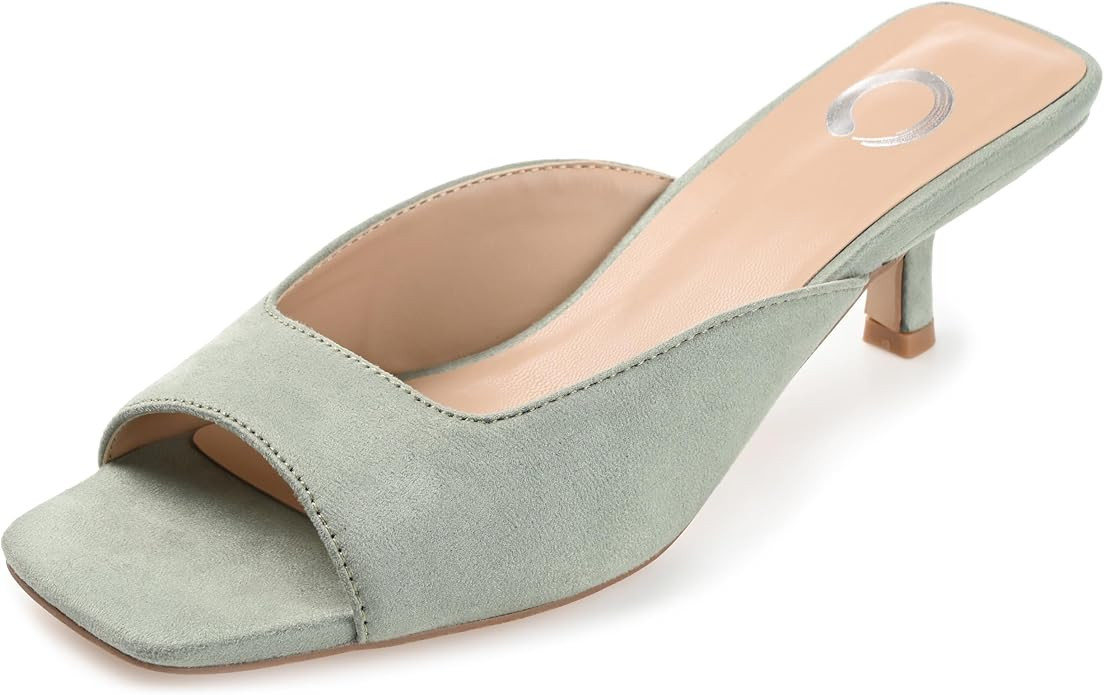 Journee Square Open Toe Kitten Heel Pump for Women - Larna Slip-On Heeled Fashion Sandal | Amazon (US)