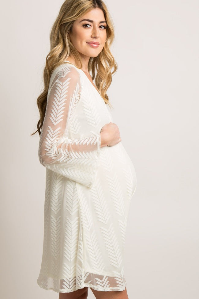 PinkBlush Ivory Chevron Mesh Overlay Maternity Dress | PinkBlush Maternity