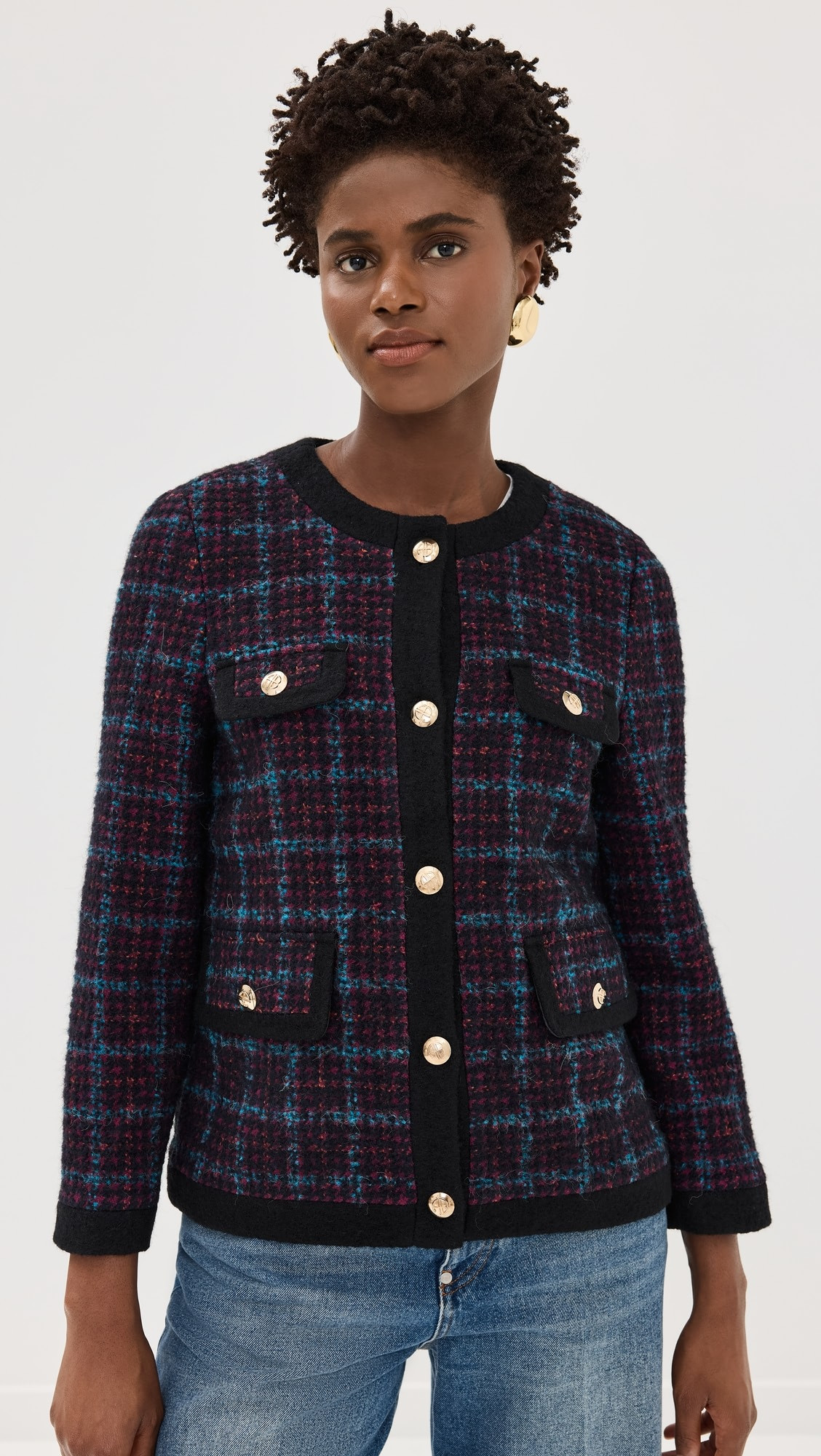 ANINE BING Lydia Jacket In Blue and Red Tweed | Shopbop | Shopbop