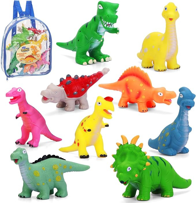 Dinosaur Toys for Toddlers 1-3: 9pcs Soft Rubber Dinosaur Toys for Kids 2-4 with Carrying Backpac... | Amazon (US)