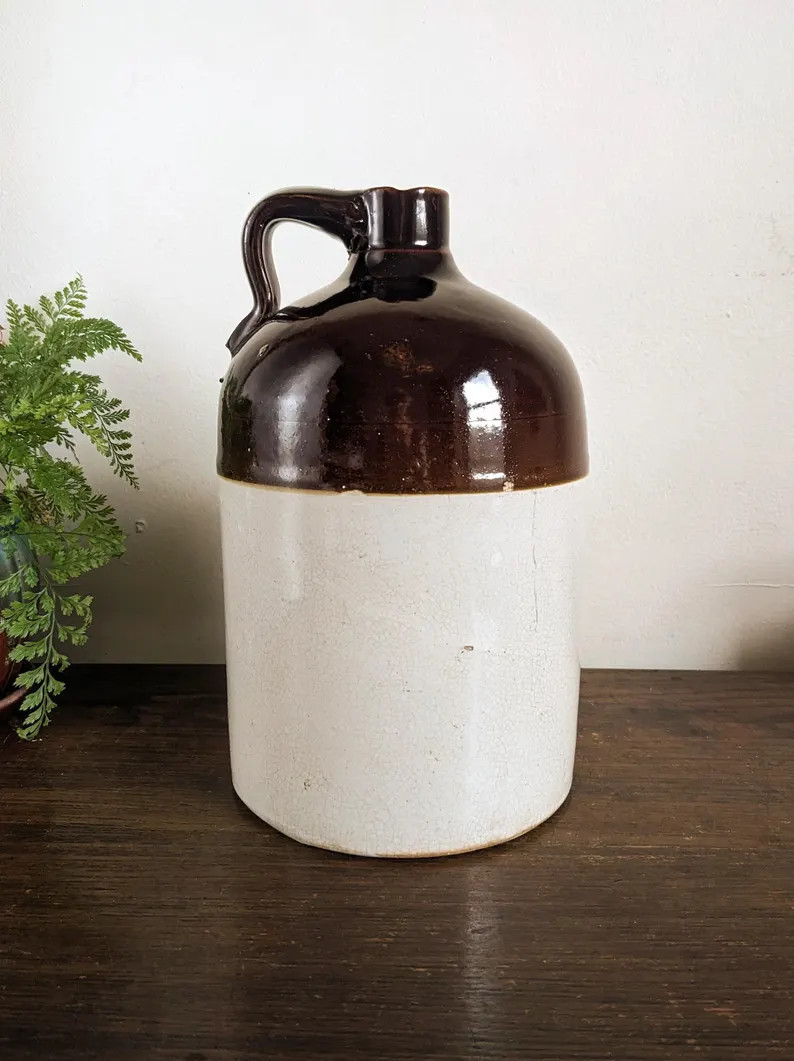 Brown White Stoneware Jug Two Tone Moonshine Shoulder One Gallon Jug Cabin Farmhouse Crock Decor | Etsy (US)