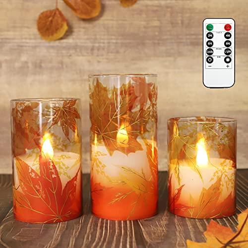 Crystal Club Fall Decor Flameless Candles, Autumn Maple Leaves LED Flickering Candles with Remote... | Amazon (US)