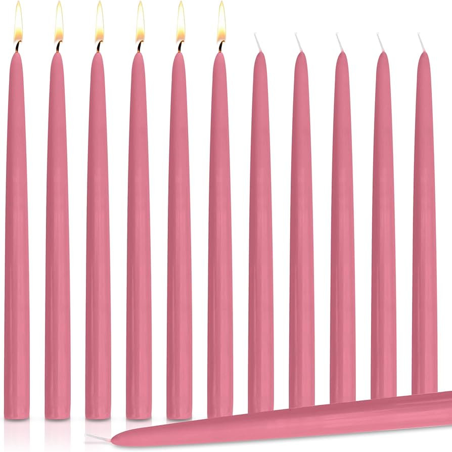 Dripless Taper Candles 8" Inch Tall Wedding & Holiday Decor Candle Set of 12 (Pink) Valentine's D... | Amazon (US)
