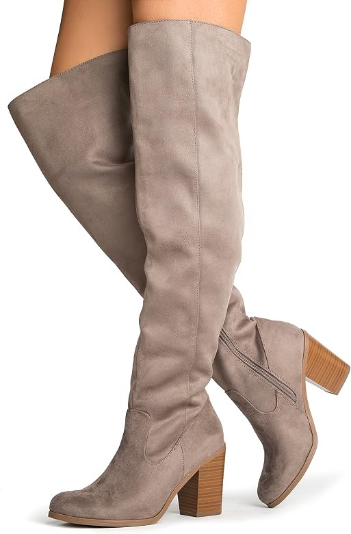 Knee High Stacked Heel Boot – Comfortable Cushioned Dress High Heel Shoes – Casual Over The Knee Boo | Amazon (US)