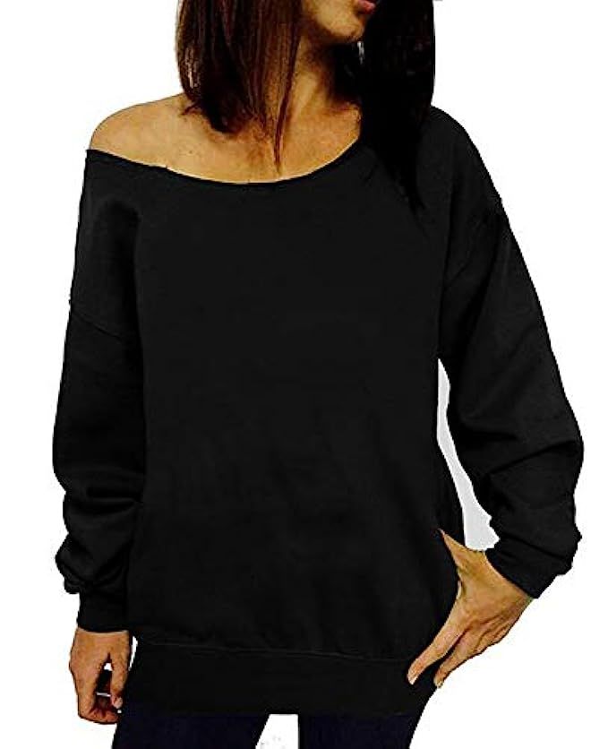 LYXIOF Womens Off Shoulder Sweatshirt Slouchy Shirts Wifey Sweatshirts Sexy Pullover Tops | Amazon (US)