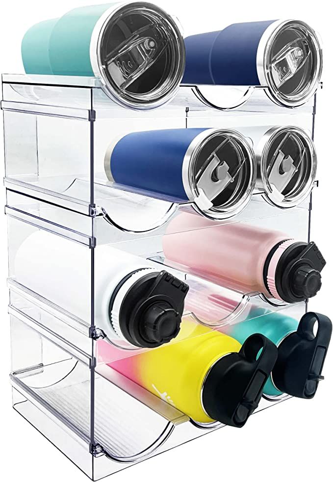 Water Bottle Organizer, Stackable Kitchen Pantry Organization and Storage Shelf, Plastic Water Bo... | Amazon (US)