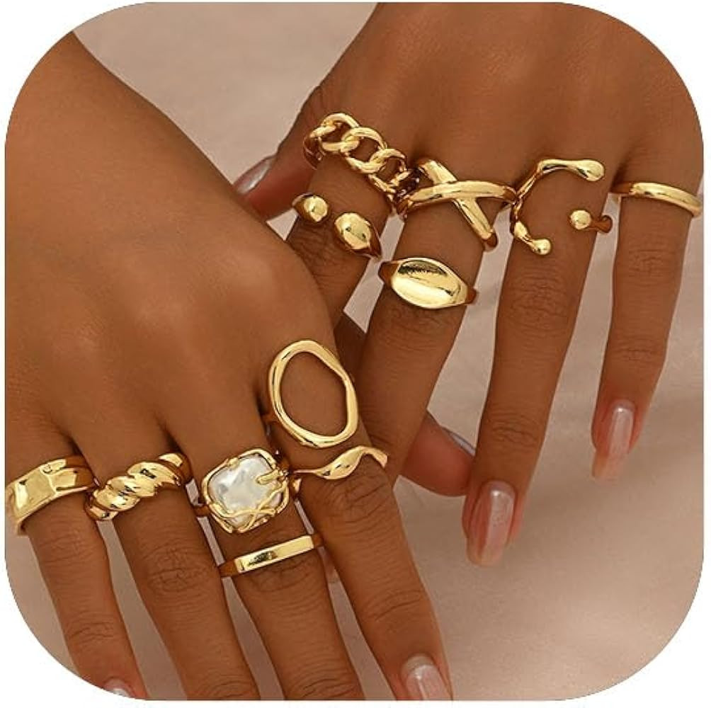 Airvess Gold Knuckle Rings for Women Trendy, Vintage Stackable Rings 14k Gold Plated Rings Sets D... | Amazon (US)
