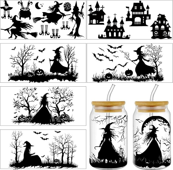 UV DTF Cup Wrap, 8 Sheets Halloween UV DTF Transfers for 16 OZ Glass Waterproof Witch Treehouse B... | Amazon (US)