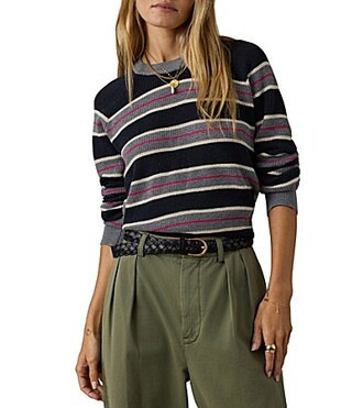 Faherty Throwback Stripe Crew Neck Long Sleeve Sweater -  L | Dillard's