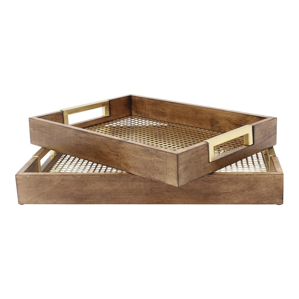 Kate and Laurel Hanneli Gold Decorative Tray (Set of 2)-209638 - The Home Depot | The Home Depot