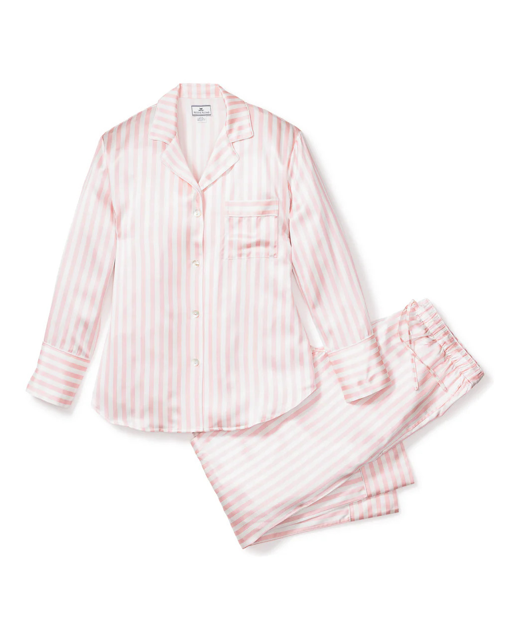 Women's Silk Pajama Set in Pink Stripe | Petite Plume