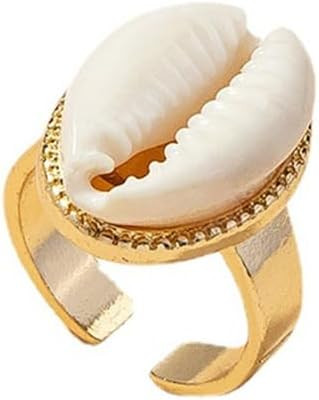 NewZenro Boho Natural Shell Chunky Open Statement Ring for Women Cute Gold Plated Natural Sea She... | Amazon (US)