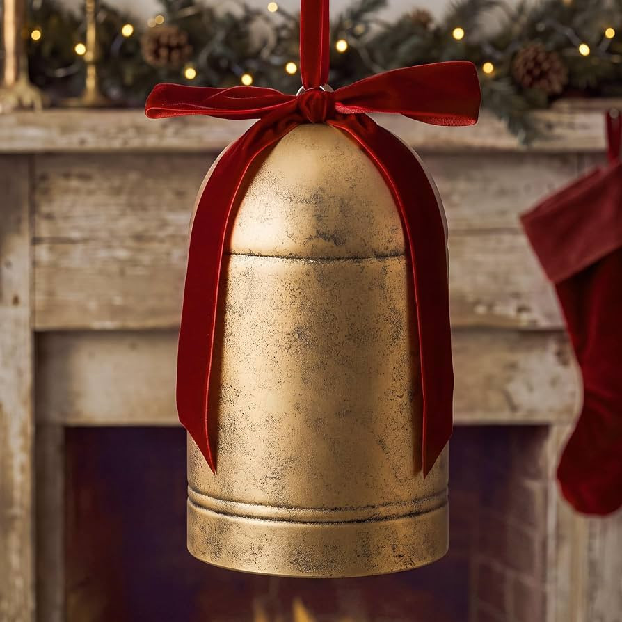 10 Inch Rustic Large Christmas Cow Bell with Velvet Bow, Red, Cylinder | Amazon (US)