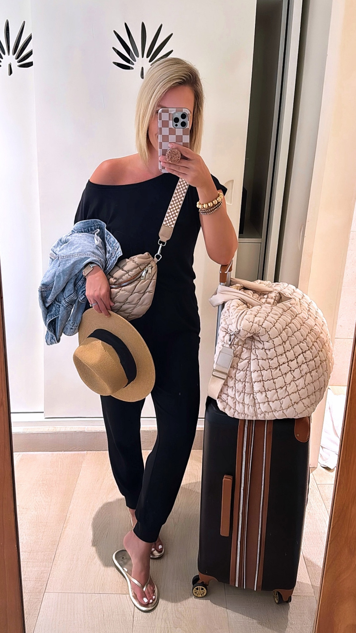Travel outfit for the ride home!!!! 
Jumpsuit size small
Jacket medium
Flip flops sized up! 

#LTKfindsunder50 #LTKtravel #LTKstyletip