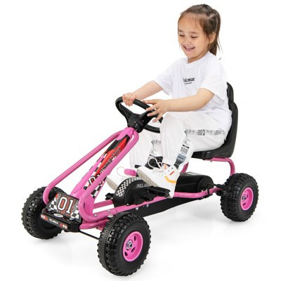 Infans 4 Wheel Pedal Powered Go Cart for Kids with Steering Wheels & Adjustable Seat, Safety Hand Brake, Non-Slip Tires, Ride On Pedal Car, Pink | Target