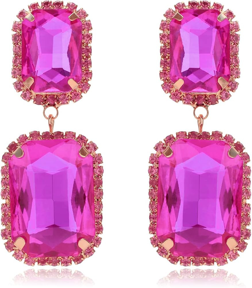 Crystal Chandelier Drop Earrings, Rhinestone Rectangle Statement Earrings for Women Evening Jewel... | Amazon (US)