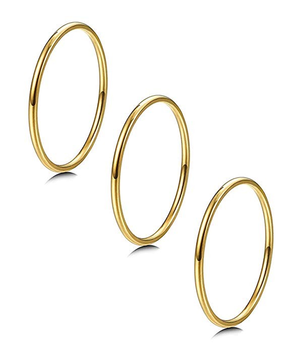 LOYALLOOK 3pcs 1mm Stainless Steel Women's Plain Band Knuckle Stacking Midi Rings Comfort Fit Sil... | Amazon (US)