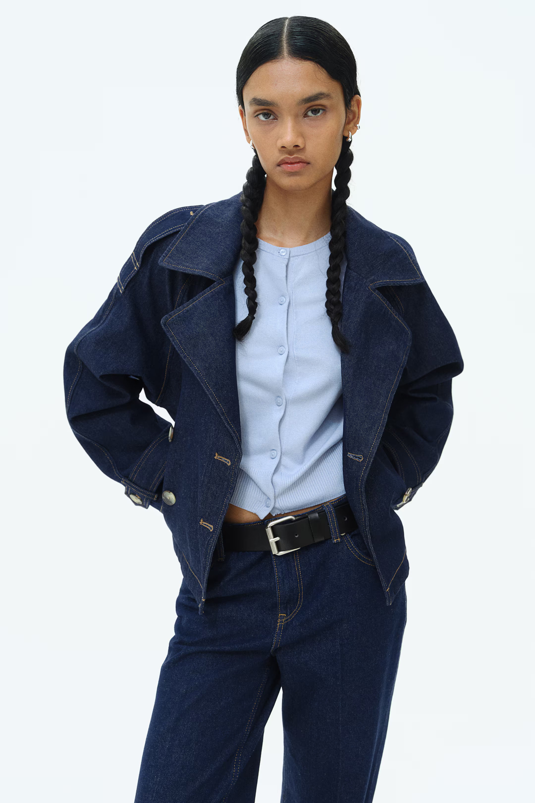 Short Trench Coat - Dark denim blue - Ladies | H&M US | H&M (US + CA)