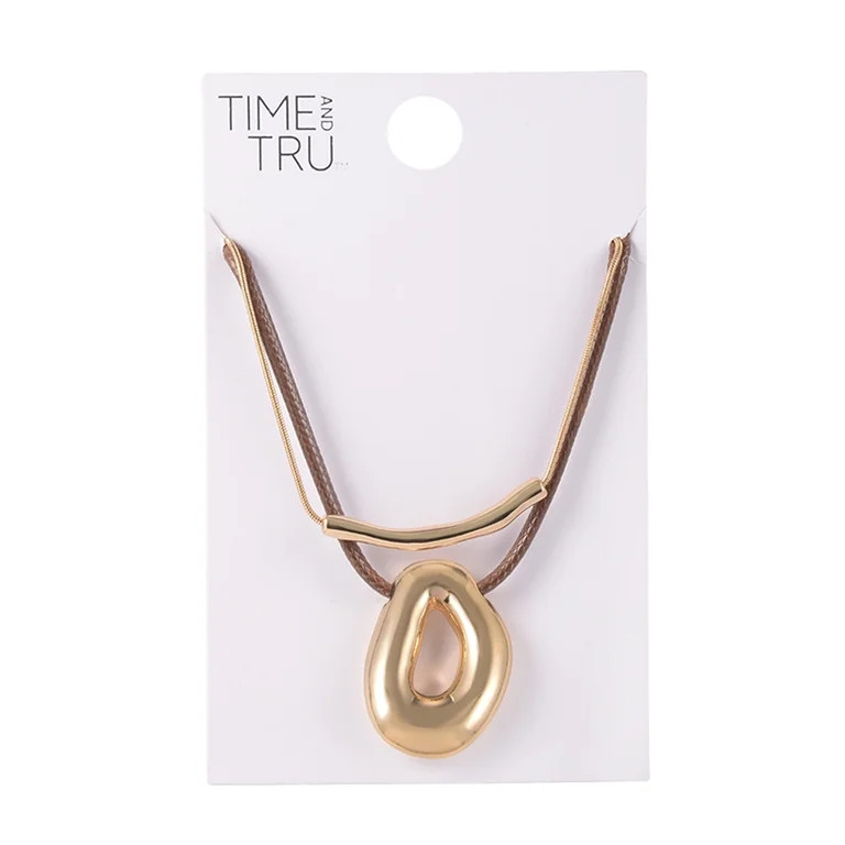 Time and Tru Goldtone 2 Row Thick Snake Chain and Cord with Oval Pendant Necklace | Walmart (US)