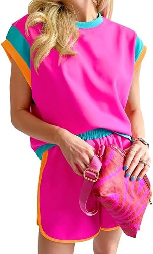 SHEWIN Women 2026 Color Block 2 Piece Short Sets Workout Tracksuit with Pockets Trendy | Amazon (US)