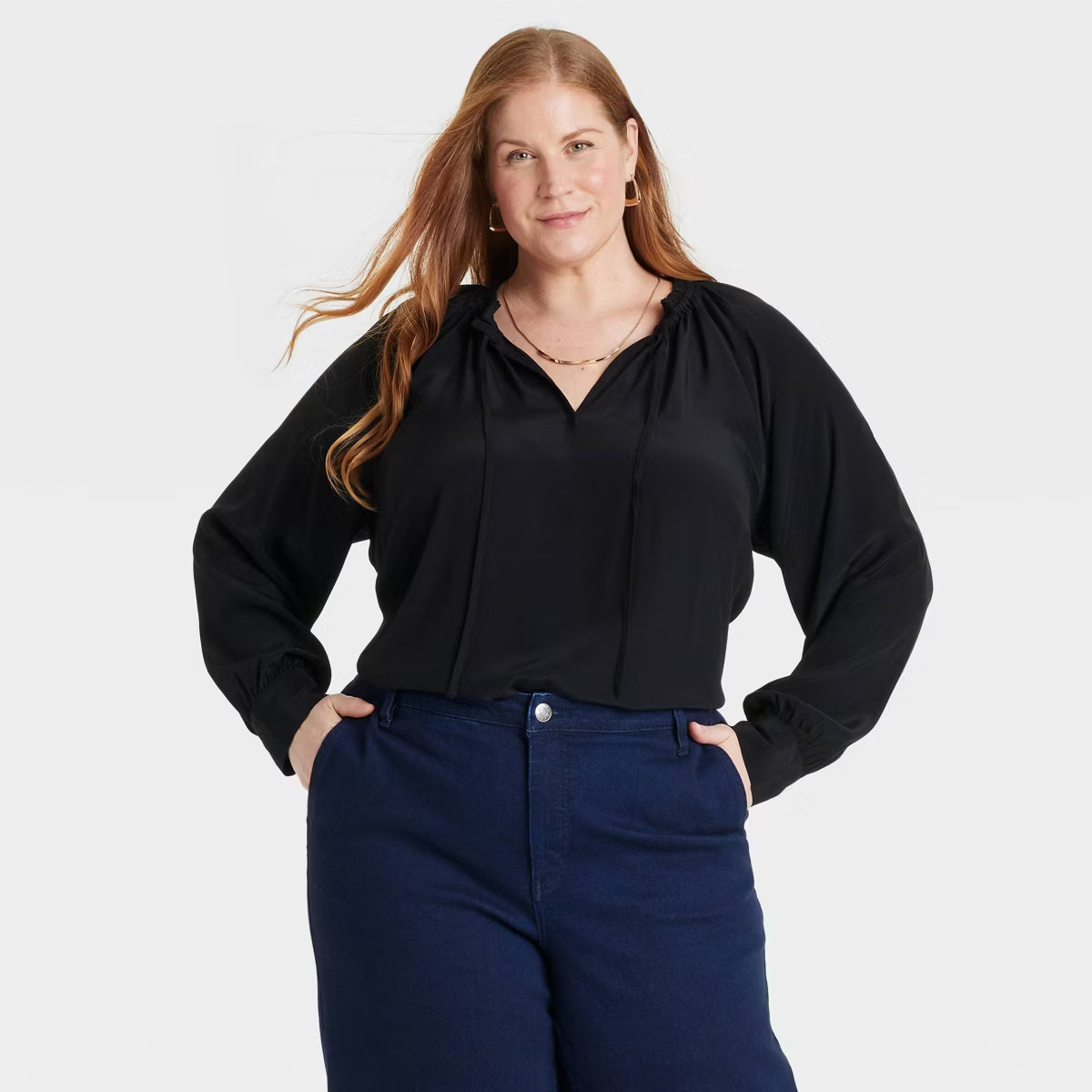 Women's Raglan Long Sleeve Split Neck Blouse - Ava & Viv™ | Target