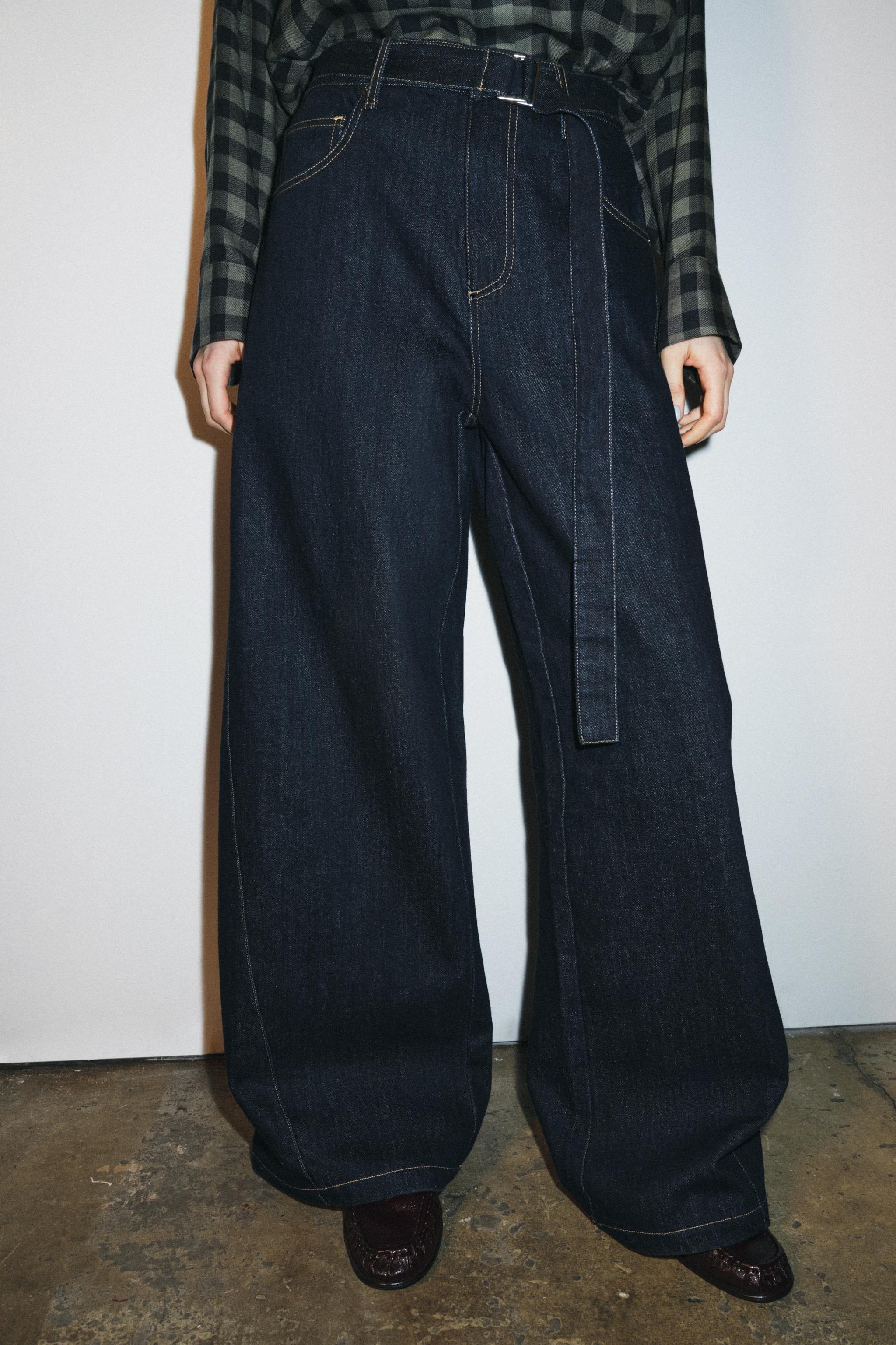 ZW COLLECTION WIDE-LEG HIGH-WAIST BELTED JEANS | Zara UK