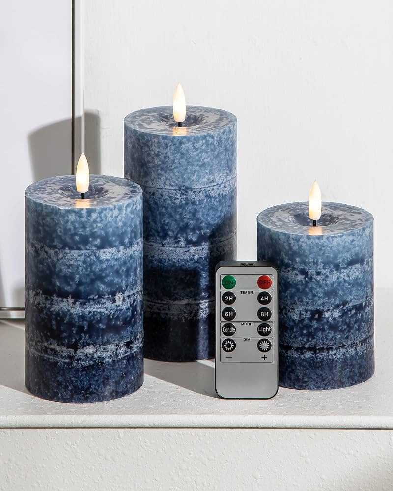 Stmarry Gradient Navy Blue Flameless Candles with Remote and Timer, Real Wax Made LED Pillar Cand... | Amazon (US)